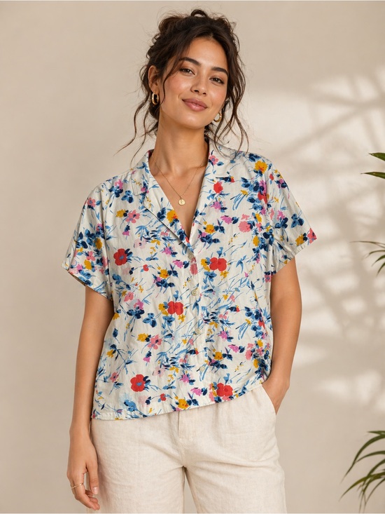 GAP Tops - Gap Floral Cotton Camp Shirt Size M Short Sleeve Button Down